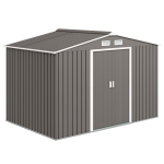 Outsunny 9x6 Galvanized Steel Ventilated Garden Storage Shed with Double Doors, Foundation Kit, Grey