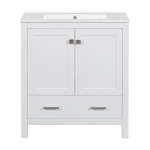 30" Bathroom Vanity with Single Sink, Solid Wood Frame, Multifunctional Storage Cabinet with Soft-Close Doors, 30" L x 18.5" W x 34" H, White