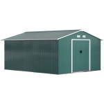 Outsunny 11' x 13' Practical Backyard Garden Storage Tool Shed with Double Sliding Door Garden Tool Shed with 4 Ventilation Slots, Green