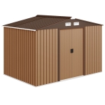 Outsunny 9.1'x6.4'x6.3' Garden Storage Shed w/ Floor Foundation Metal Tool Storage House w/ Double Doors Dark Grey Yellow