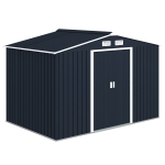 Outsunny 9.1'x6.4'x6.3' Garden Storage Shed w/ Foundation Kit Metal Tool Storage House w/ Double Doors Dark Grey
