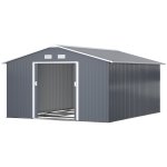 Outsunny 11.2ft x 12.5ft Practical Backyard Garden Storage Tool Shed 4 Ventilation Slots Double Sliding Door, Grey