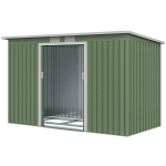 Outsunny 9' x 4' Garden Metal Storage Shed Outdoor Equipment Tool Box with Foundation Kit, Ventilation & Doors, Light Green