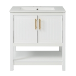 30" Bathroom Vanity with Ceramic Sink, Ample Storage, Gold Handles and Soft Close Doors for Small Bathrooms, 30" L x 18.5" W x 34" H, White