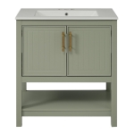 30" Bathroom Vanity with Ceramic Sink, Ample Storage, Soft Close Doors, Cabinet with Solid Wood frame, 30" L x 18.5" W x 34" H, Green+White