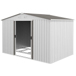 Outsunny 9.1' x 6.4' x 6.3' Garden Storage Shed w/ Foundation Kit Metal Tool Storage House w/ Double Doors Silver