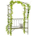 Outsunny 80" Tall Fairy Garden Arbor Arch with Bench Metal Outdoor Plant Climbing Support Trellis with 2 Seater Bench for Rose Vines Black