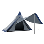 Outsunny 15.4'x15.4'x8.5' Teepee Tent, Waterproof Camping Tent with Porch Area, Floor and Carry Bag, for 2-3 Person Outdoor Backpacking Camping Hiking, Blue