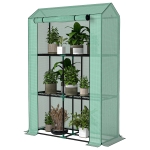 Outsunny Mini Greenhouse with 3 Tier Shelves, 3 Roll-Up Doors for Indoor Outdoor, Green