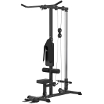 Soozier Lat Pull Down Machine, High / Low Pulley Machine with Adjustable Seat and Flip-Up Footplate, Black