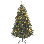 HOMCOM 6 ft Frosted Prelit Christmas Tree, Full Spruce Xmas Tree with Dual Colour LED Light, Hinged Xmas Tree, Easy Assembly