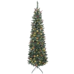 HOMCOM 7 ft Pencil Prelit Christmas Tree with LED Light, Silver Glitter, Dense Pointed Branches, 8 Modes, Slim Xmas Tree