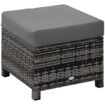 Outsunny Patio Rattan Ottoman, Outdoor Wicker Footrest with Soft Cushion, Metal Frame for Backyard, Garden, and Poolside, Grey