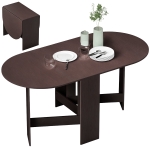 HOMCOM Oval Folding Dining Table, Space Saving Drop Leaf Kitchen Table for Dining Room, Living Room, Distressed Brown