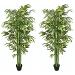 HOMCOM Set of 2 6 FT Artificial Tree Bamboo Tree Fake Plants in Pot for Home Office Living Room Decor, Green
