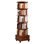 6-Tier Rotating Bookshelf with Wheels, 360° Display Corner Bookcase, Wood Organizer for Study Room, 18″ L x 18″ W x 69″ H, Walnut Brown