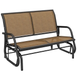 Outsunny Patio Double Glider Outdoor Steel Sling Fabric Gliding Bench Garden Swing Chair Heavy-Duty Porch Rocker Garden Loveseat Brown