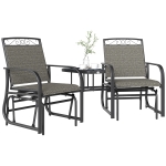 Outsunny Outdoor Glider Chairs with Coffee Table, Patio 2-Seat Rocking Chair Swing with Breathable Sling for Backyard, Gray