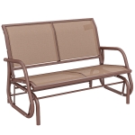 Outsunny Patio Double Glider Outdoor Steel Sling Fabric Gliding Bench Garden Swing Chair Heavy-Duty Porch Rocker Garden Loveseat Coffee Brown