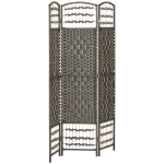 HOMCOM 3 Panel Folding Room Divider Portable Privacy Screen Wave Fiber Room Partition for Home Office Dark Gray