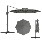 Outsunny 10' Offset Patio Umbrella Cantilever Umbrella with Aluminium Pole 360° Rotation and Tilt Adjustment, Grey