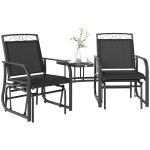 Outsunny Outdoor Glider Bench with Coffee Table, Patio 2-Seat Rocking Chair Swing Loveseat with Breathable Sling for Backyard Garden Porch, Black