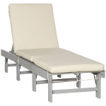 Outsunny Wooden Folding Chaise Lounge, Outdoor Chaise Lounge Chair, Garden Reclining Tanning Chair with 4 Adjustable Back Soft Cushions, Light Grey