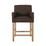 Upholstered Counter Stool with Rubberwood Frame, Contemporary Style with Rounded Armrests, 24" L x 23" W x 39.5" H, Brown