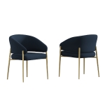 Set of 2 Modern Dining Chairs with Metal Frame for Long-Lasting Use, Fabric Upholstered with Curved Backrest, 24" L x 22" W x 31.5" H, Blue