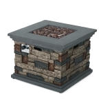 40000 BTU Stone Square MGO Fire Pit with Stylish Square Design, Built-in Tank Space, 32" L x 32" W x 24" H, Stone Gray