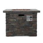 40,000 BTU Outdoor Square MGO Fire Pit with Natural Stone Finish, Perfect for Social Gatherings, 33" L x 33" W x 24.5" H, Stone Gray