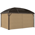 Outsunny 10' x 13' Hardtop Gazebo Aluminum Outdoor Canopy with Mesh Nettings, Curtains, Brown
