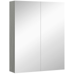 HOMCOM Wall Mount Mirrored Medicine Cabinet, Bathroom Mirror Cabinet with Adjustable Shelf, Double Soft Closing Doors, Grey