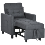 HOMCOM 3-in-1 Convertible Chair Bed, Multi-Functional Single Sofa Bed, Pull Out Sleeper Chair with Adjustable Backrest, Pillow, and Pockets, Gray