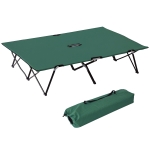 Outsunny 76" Two Person Folding Camping Cot Outdoor Portable Double Cot Wide Military Sleeping Bed w/ Carrying Bag Green