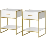HOMCOM Nightstand Set of 2, Modern Bedside Table with Drawer and Shelf, Bedside Cabinets for Bedroom, White