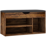 HOMCOM Shoe Bench Entryway Storage Rack with Padded Cushion, Hidden Storage for Hallway, Living Room, Rustic Brown