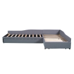 Twin Size Double Upholstered Daybed with Trundle and Drawer, Multifunctional Sofa Bed for Guest Room, 118" L x 77.5" W x 18.5" H, Gray