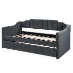 Upholstered Twin Daybed with Trundle, Solid Wood Frame, No Box Spring Needed, Trundle Bed for Compact Room, 81.5" L x 41" W x 36" H, Black