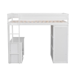 Wood Twin Loft Bed with Wardrobes, 2-Drawer Desk and Cabinet, High-Sleeper Bed for House with Children, 78.5" L x 41" W x 65" H, White