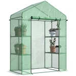 Outsunny 3-Tier Mini Greenhouse, Walk-in Greenhouse, Garden Hot House with 4 Shelves, Roll-Up Door and Weatherized Cover, 56" x 29" x 77", Dark Green