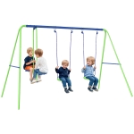 Outsunny Metal Swing Set with Glider, Two Swing Seats and Adjustable Height, Outdoor Heavy Duty A-Frame Suitable for Playground, Backyard, Green