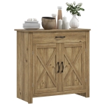 HOMCOM Farmhouse Sideboard Buffet Cabinet, Storage Cabinet with Barn Doors, Nature Wood