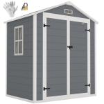 Outsunny 6x4.5 Outdoor Storage Shed, Lockable Tool Shed with Double Doors, Vent and Window for Garden, Cottage Style, Family Use, Gray