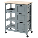 HOMCOM Compact Bar Serving Cart, Compact Trolley with Wood Top & Drawers, Gray