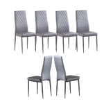 Set of 6 Modern Dining Chairs with Fireproof Leather, Diamond Grid Pattern, Dining Seats Perfect for Gatherings, 18" L x 16" W x 37" H, Gray
