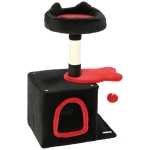 PawHut 28" Gothic Cat Tree Tower with Plush Top Bed, Cozy Condo, Sisal Scratching Post, Perch, Dangling Ball, Red & Black