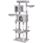 PawHut 69" Cat Tree, Multi-Level Cat Tower with 2 Condos, Plush Perch and Sisal Scratching Posts, Light Grey