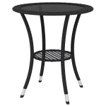 Outsunny Outdoor Rattan Dining Table, Patio Wicker Round Coffee Table with 2-Tier Storage Shelf, Black