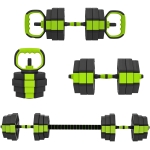 Soozier 4-in-1 Adjustable Dumbbell Set, Used as Kettlebell, Barbell, Dumbbell, Push-Up Stand, 55lbs Free Weights Set, Green
